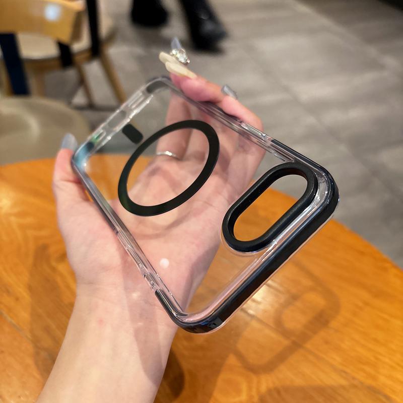 

For iPhone 17E16E case Strong Magnetic Suction Wireless Charging Real Drop-proof Anti-Shock PET Stripe Layer Rigid Hybrid Cover Pc + tpu&iPhone17e чёрный