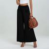 Women's Fashion Color Elastic Waist High Waist Micro-pants Loose Casual Pants With Pockets