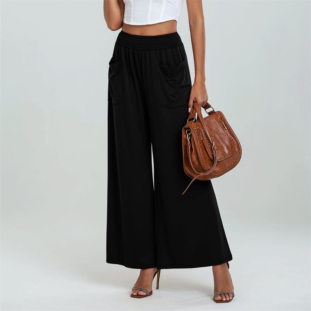 Women's Fashion Color Elastic Waist High Waist Micro-pants Loose Casual Pants With Pockets