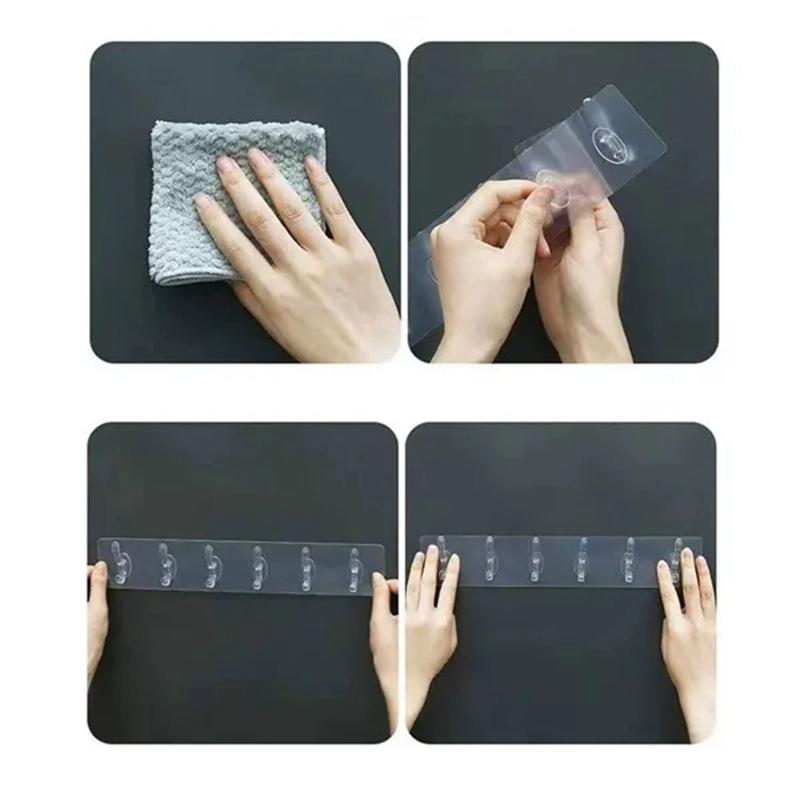 Hook Transparent Bathroom Wall Hanging Home Finishing Storage Tool Punch-free Continuous Row of Hooks Strong and Seamless Door Hanger