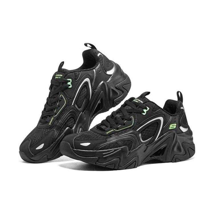 Skechers Stamina V3 Mecha Shoes 3rd Generation Mesh Cool Shock Absorption Low Top Dad Shoes Men Sneaker Black 894190-BKLM