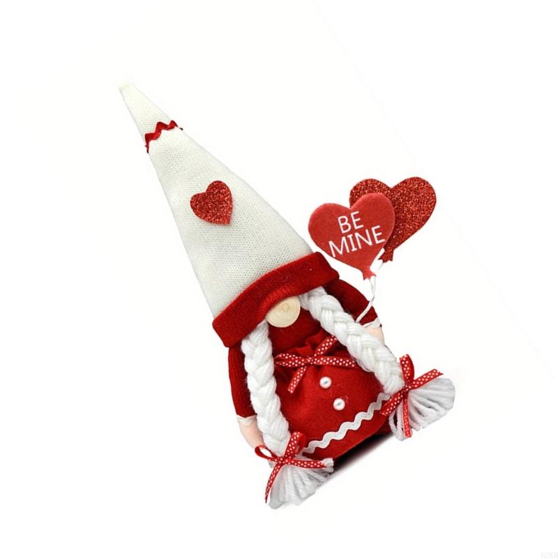 62KD Knitted Gnome Valentine's Day Heart Dolls Drawing Room Desktop Tray Heart Toy for Home, Table, Windowsill, Party