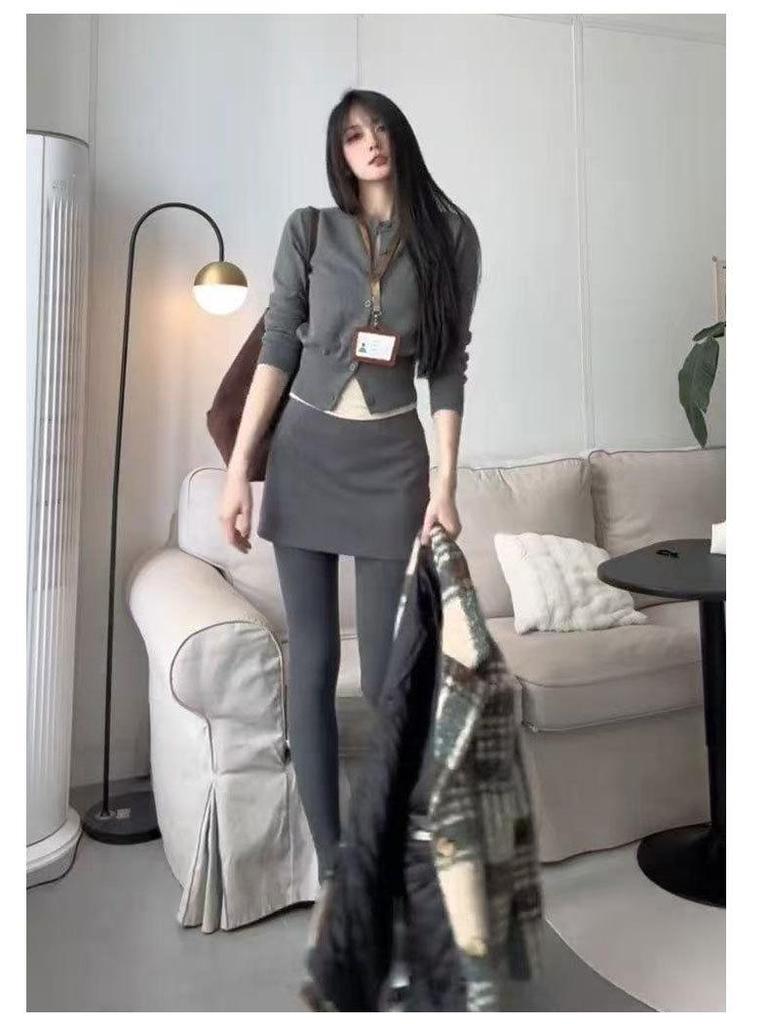 Petite Elegant High-Waisted Grey Wool Blend A-Line Mini Skirt for Women - Slimming Autumn/Winter 2026 Style