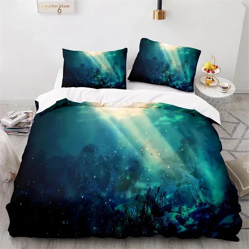 

Carton Fish Mermaid Soft Duvet Cover King For Children Kids Boy Ten Ocean Animal Warm Comforter Cover Microfiber Sea Underwater World Beding Set 135*200cm Eu-Single