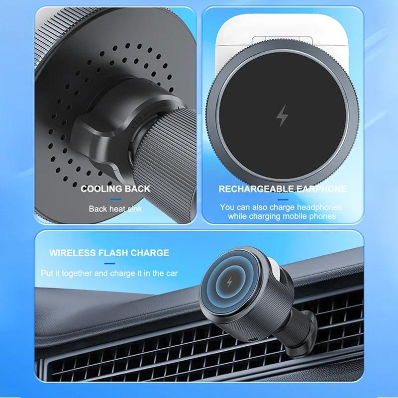 Magnetic 2 In 1 Car Wireless Charger Car Phone Holder Fast Charging Station Mount For  iPhone 16 15 14 13 12 Pro Max Airpods