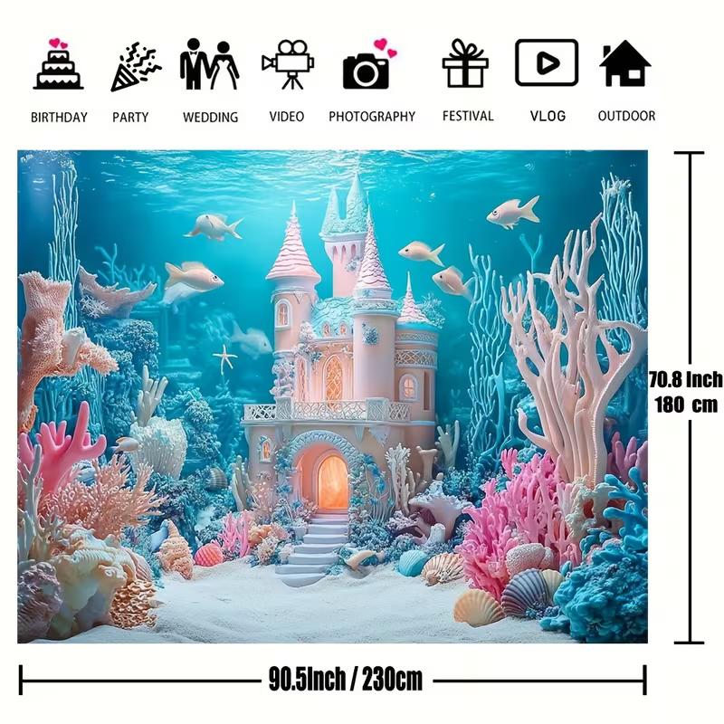 2D Fantasy Underwater Palace Backdrop Mermaid Theme Background Banner