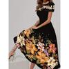 Womens Loose Fit Cotton Print Short Sleeve Round Neck Midi Dress Casual Wear