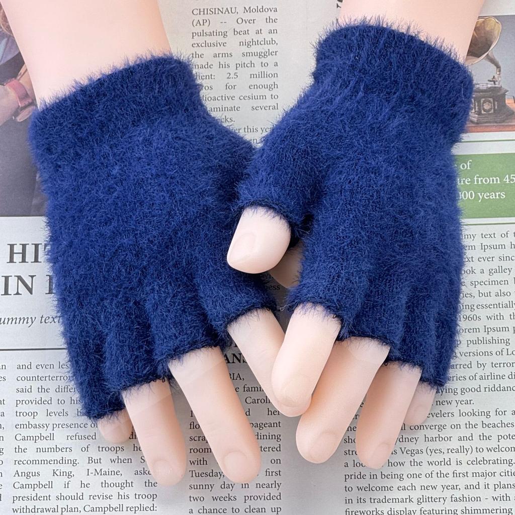 Wiatroodporne pluszowe rękawiczki damskie zimowe ciepłe studenckie rękawiczki z klapką z odkrytymi palcami outdoorowe półpalcowe pogrubione rękawiczki do pisania