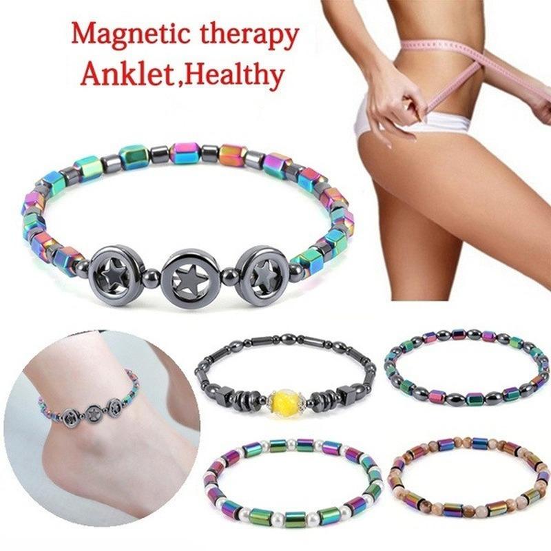 Trendy Weight Loss Magnetic Hematite Round Beads Stretch Anklet Anti-Fatigue Health Care Energy Slimming Anklet Jewelry