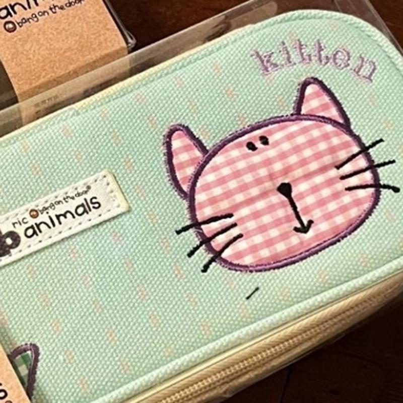 1 Piece Large Capacity Pen Bag Kawaii Kitten Pencil Case Double Layer For Students Pouch Holder Box Office Stationery Supplies