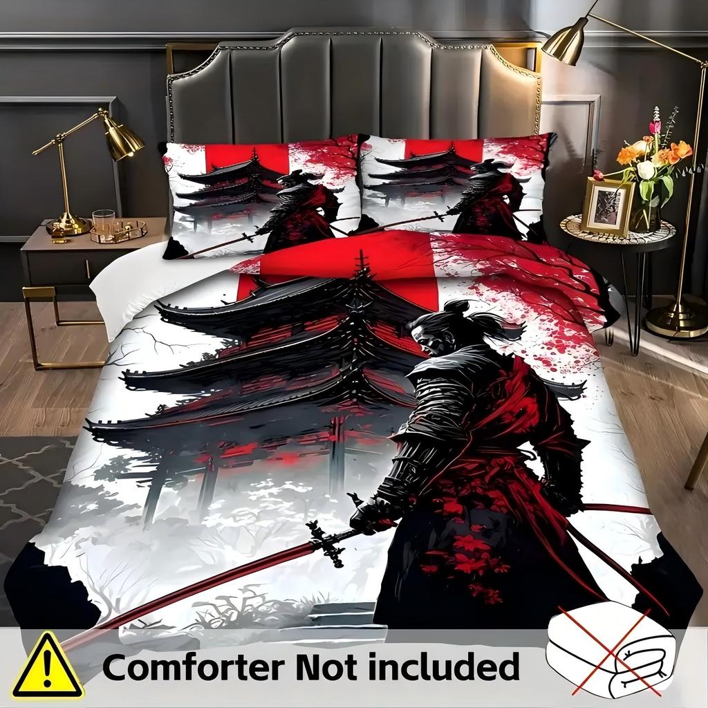 Attic Black Warrior Pattern 3D Printed Duvet Cover Japanese Style Bedding Set Pillowcases Polyester Soft Comfortable Quilt Cover