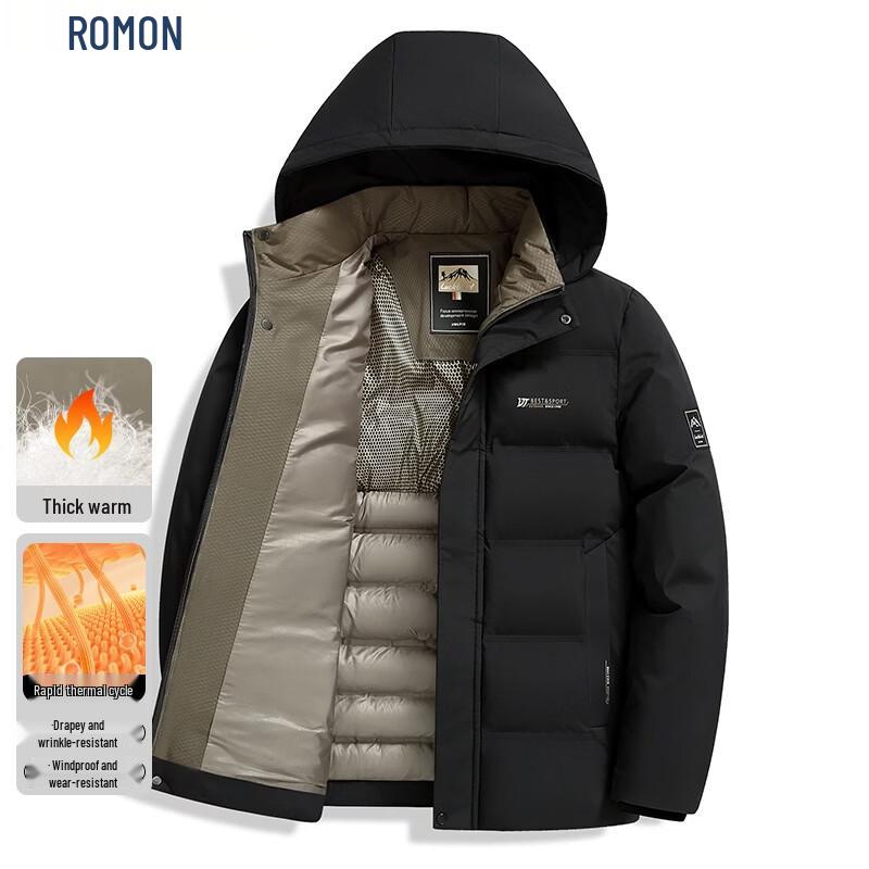 ROMON Men's Thickened Hooded Winter Padded Jacket