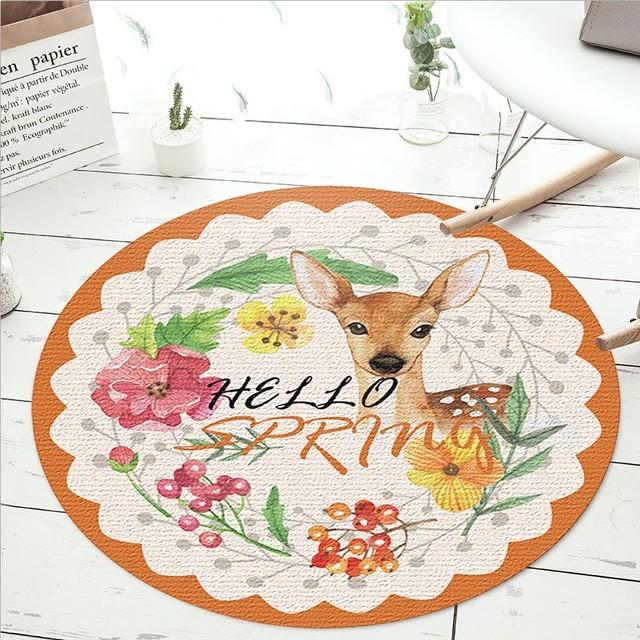 Urocze Zwierzątka z Kreskówki Okrągły Dywanik do Salonu Sypialni Prosty Zmywalny Mata Antypoślizgowa Mata pod Krzesło Komputerowe Dywanik