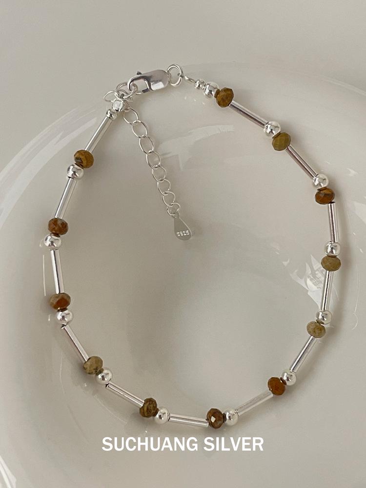 Su Chuang S925 Sterling Silver Picture Stone Croissant Bracelet - Women s Elegant Layered Wear 925 Sterling Silver