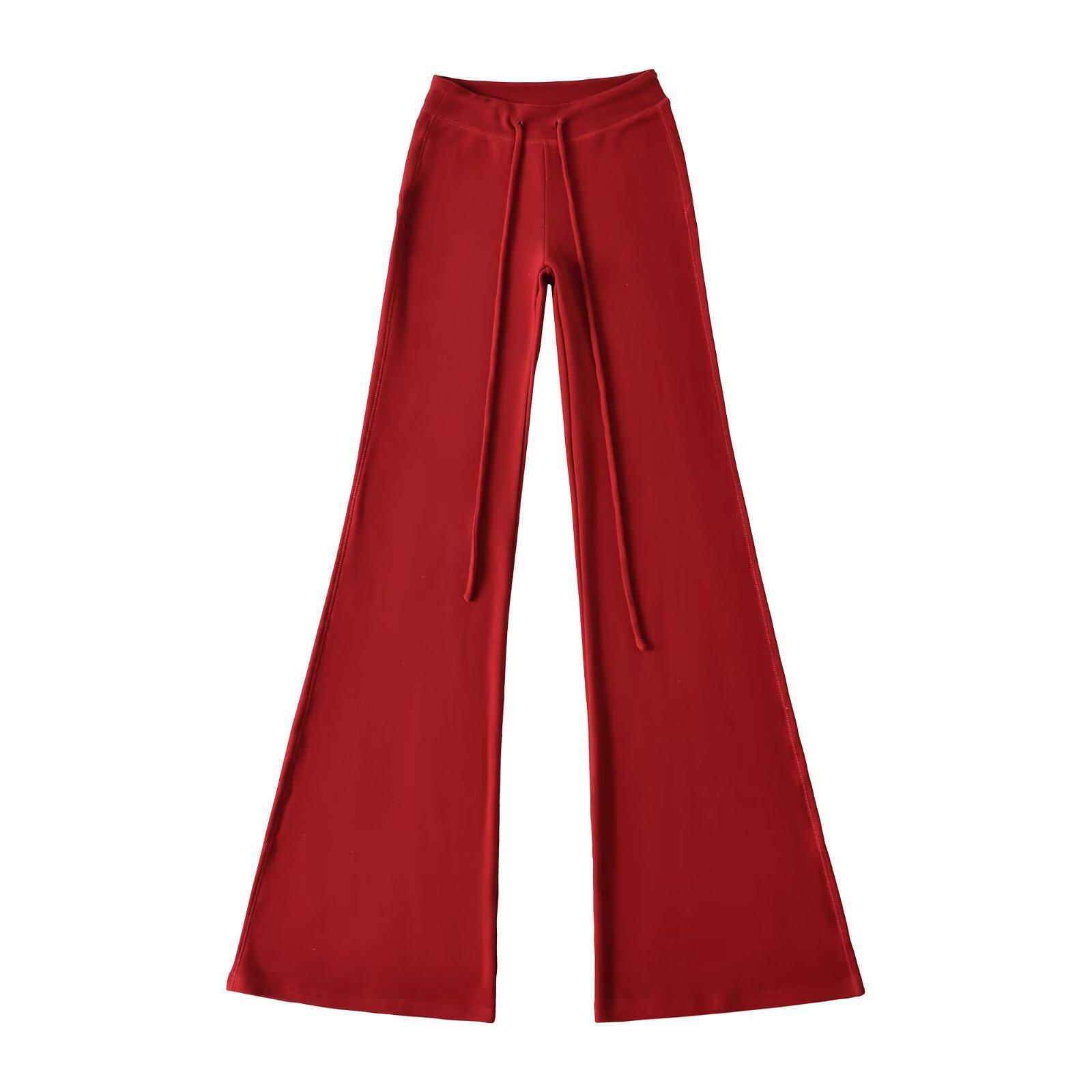 Trendige Damen Fleece Yoga Jogginghose mit Kordelzug und Micro-Flare Design Large wein rot