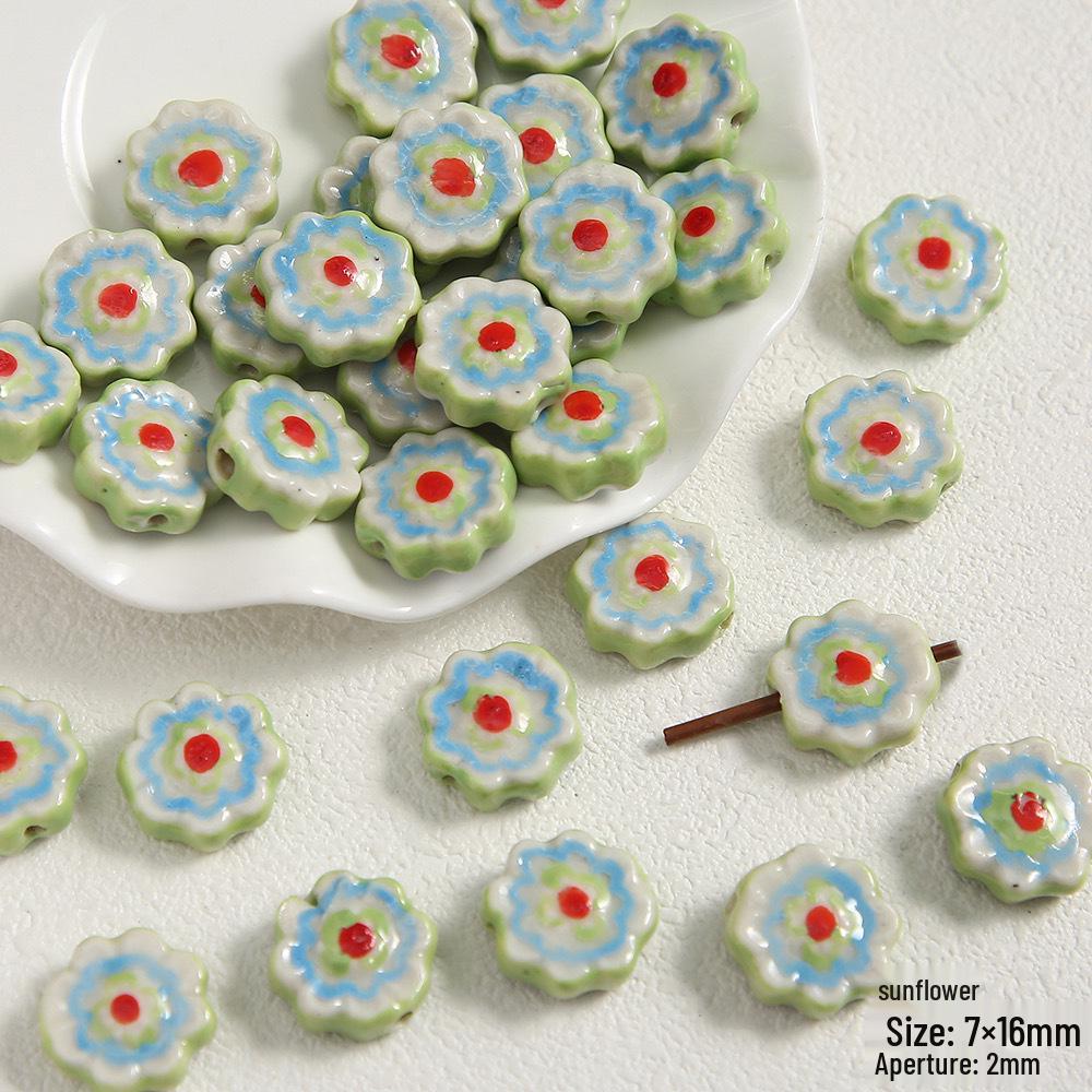 Handmade Cute Flower & Heart Green Ceramic Beads for DIY Jewelry