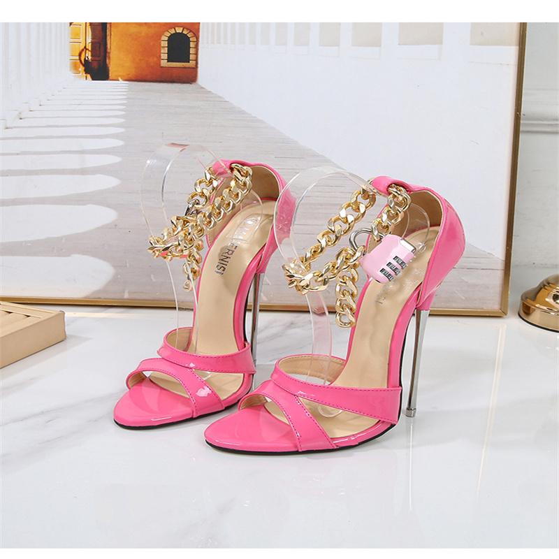 

Фетиш Сексуальные Цепи Навесной Замок Ремешок на Лодыжку 16см Экстремально Высокие Каблуки Металлический Каблук Сандалии SM Косплей Дрэг Квин Кроссдрессер Унисекс Обувь 43 foot 27.5cm розовый