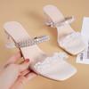 New Dadong Sandals Women's Summer Thick Heel Crystal Heel Two Wear Rhinestones Outside Fairy High Heel Cool Slippers