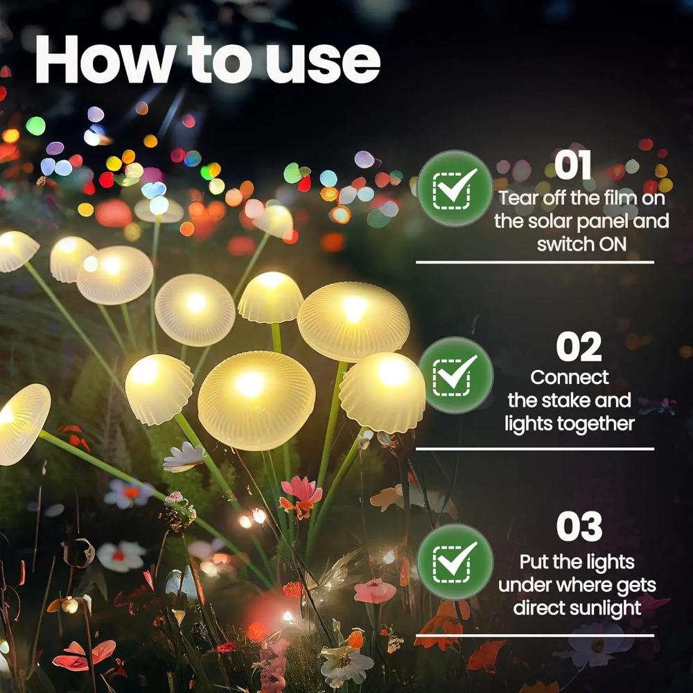 Solar Garden Lights Dual Mode LED Solar Mushroom Lights Waterproof Decor Yard Patio Pathway Jellyfish for Garden Ambiance