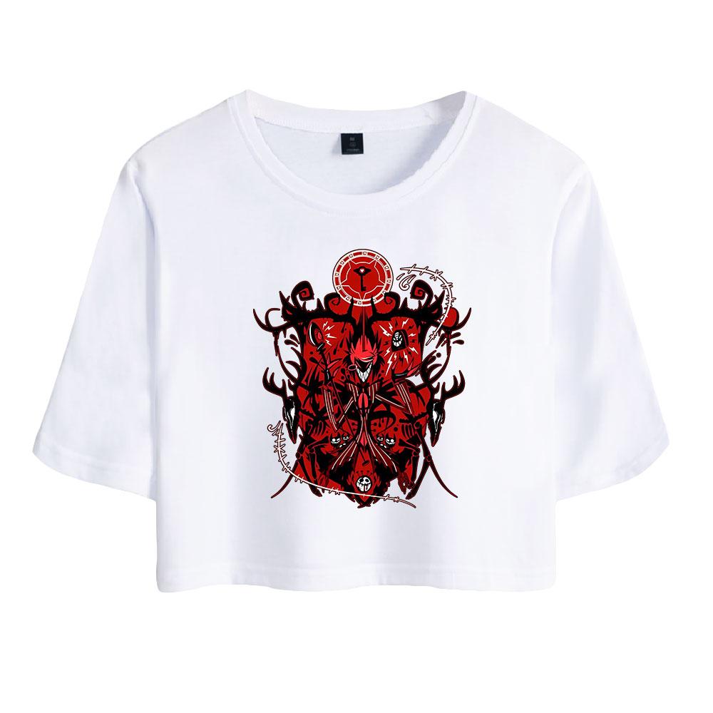 New Fashion Women's Casual Hazbin Hotel Graphic Print Short Sleeve Crop Top Funny Tee Shirts Hipster O-neck Cool Tops