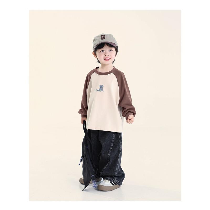 Boys Loose Long Sleeve Cotton T Shirt Raglan Sleeve Casual Kids Tops For Toddler Children