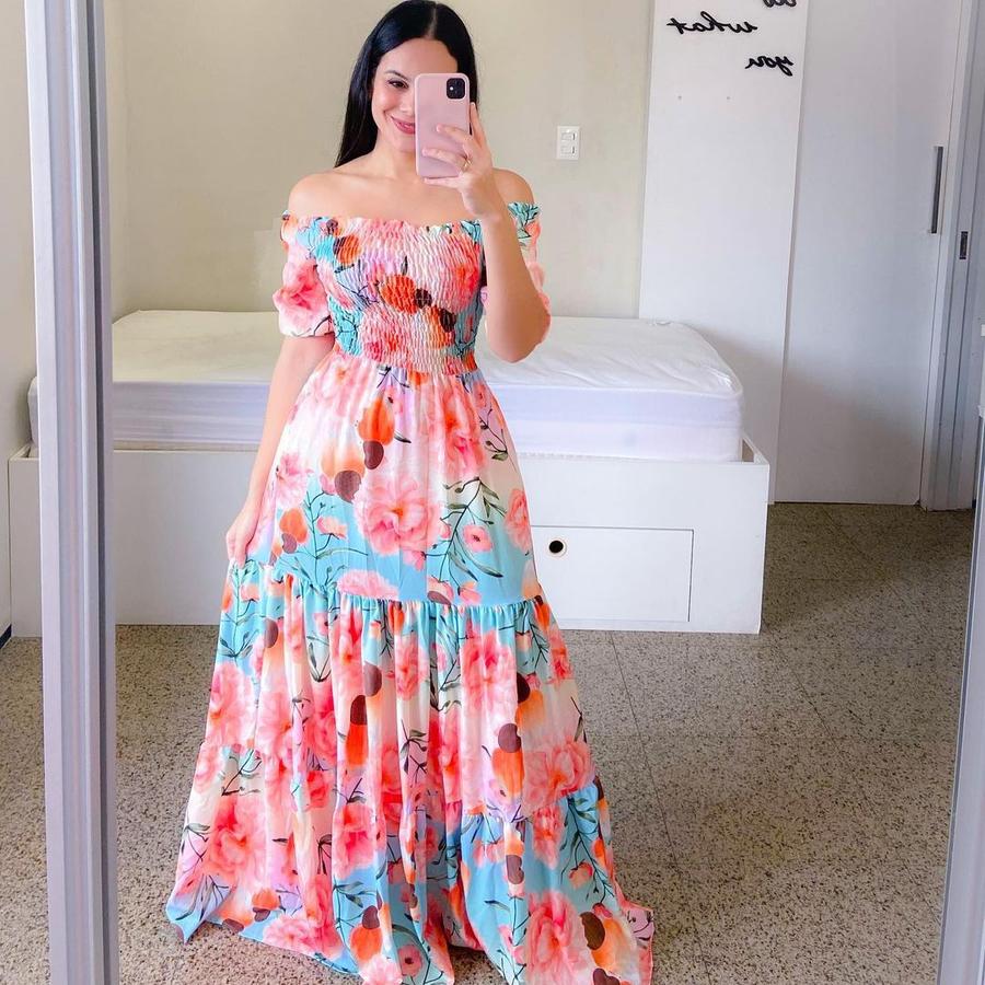 New Spring/Summer Women's Dresses One-Shoulder Floral Fashion Off-Shoulder Long Print Dress