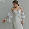 Detachable Off Shoulder Tulle Puff Arm Cuffs, Floral Embroidery Flared Bell Mesh Sleeve Covers For Bridal Wedding Strapless Gown Photoshoot