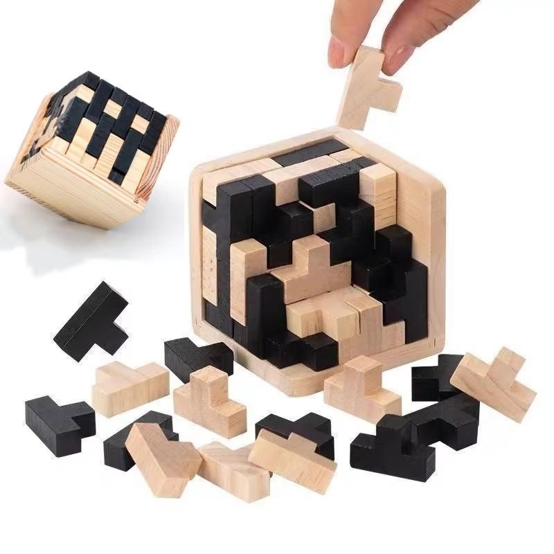Educational Funny Wooden Puzzles 54T Cube IQ Toys Intellectual Game for Kids And Adults Puzzle Enthusiasts