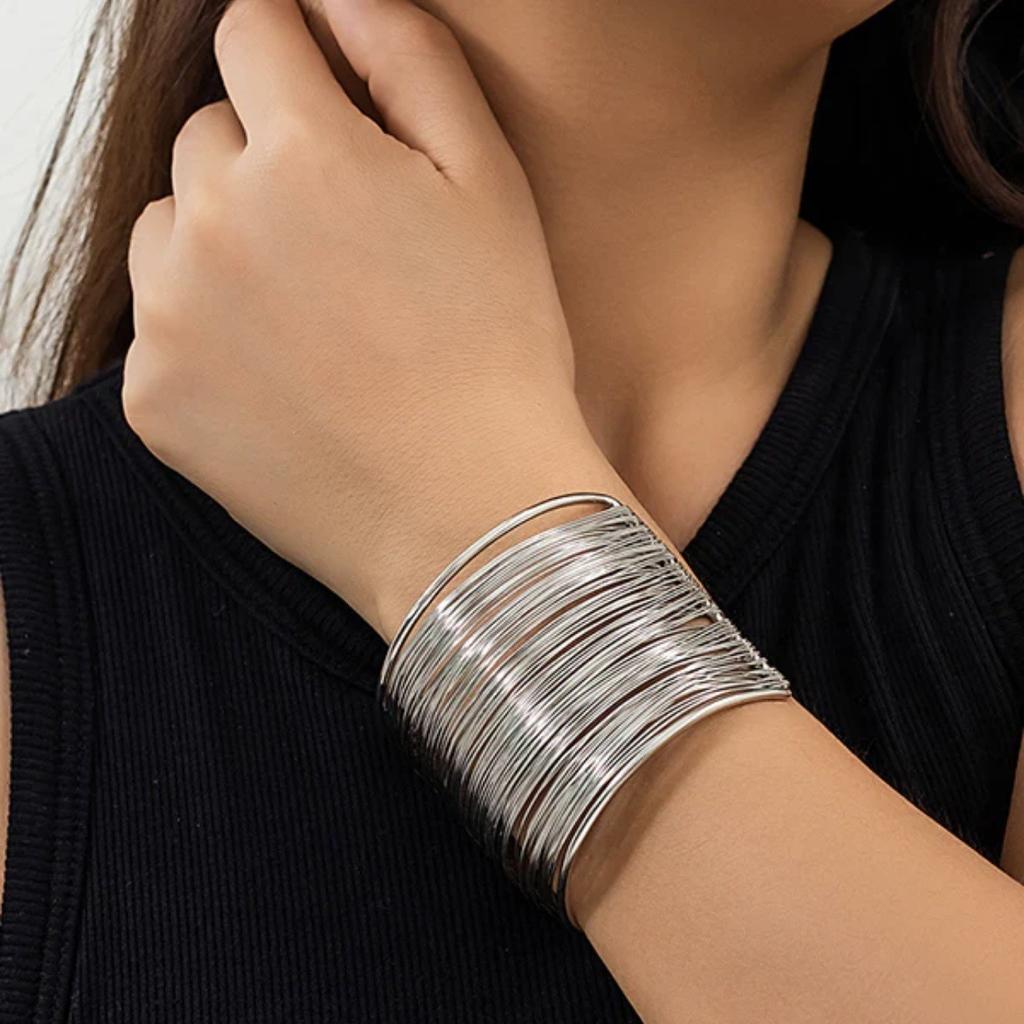 Vintage Hyperbolic Layered Wide Wire Bracelet Cuff Bangle for Women New Elegant Exaggerated Wrist Wrap Bangle Hand Jewelry Gift