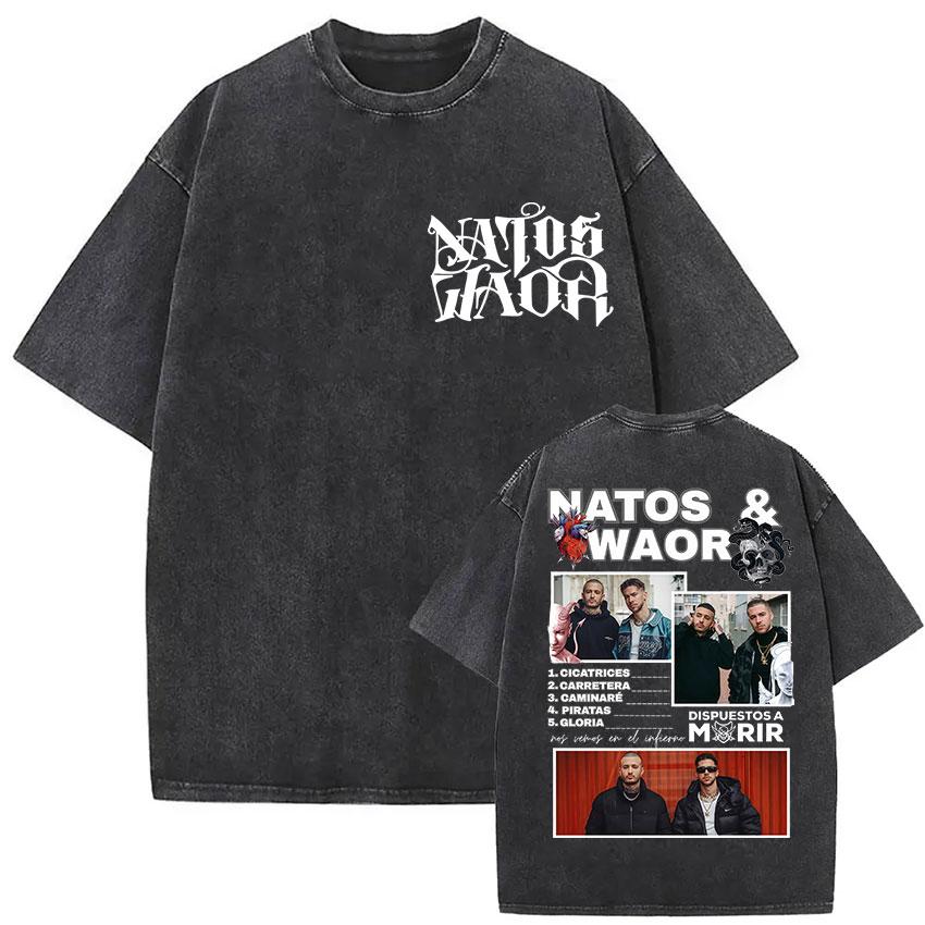 Vintage Washed NATOS WAOR 13 Logo Album T Shirt Hip Hop Rap Gothic Clothing T-shirt Men Women High Quality Short Sleeve T Shirts