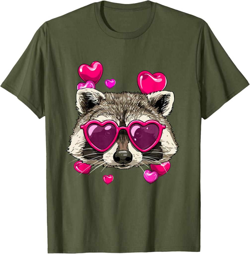 Waschbär Mit Herz-Sonnenbrille Valentinstag Lustiger Müllpanda Grafik-T-Shirt für Herren