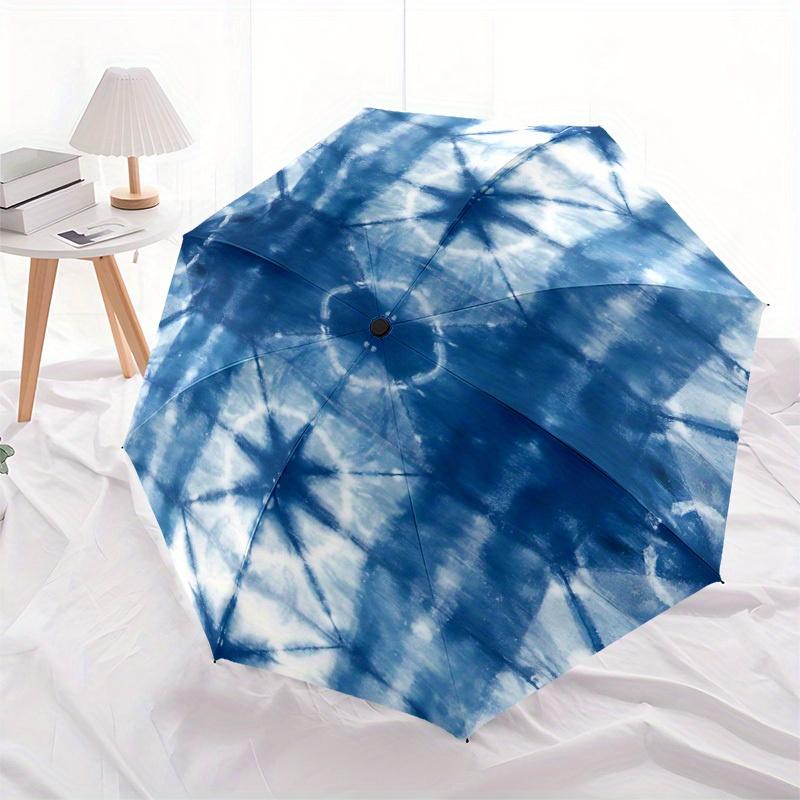 1pc Tie-Dye Pattern Automatic Open/Close Umbrella with One-Touch Button, Compact Folding Canopy, Sturdy 8-Rib Windproof Design -117