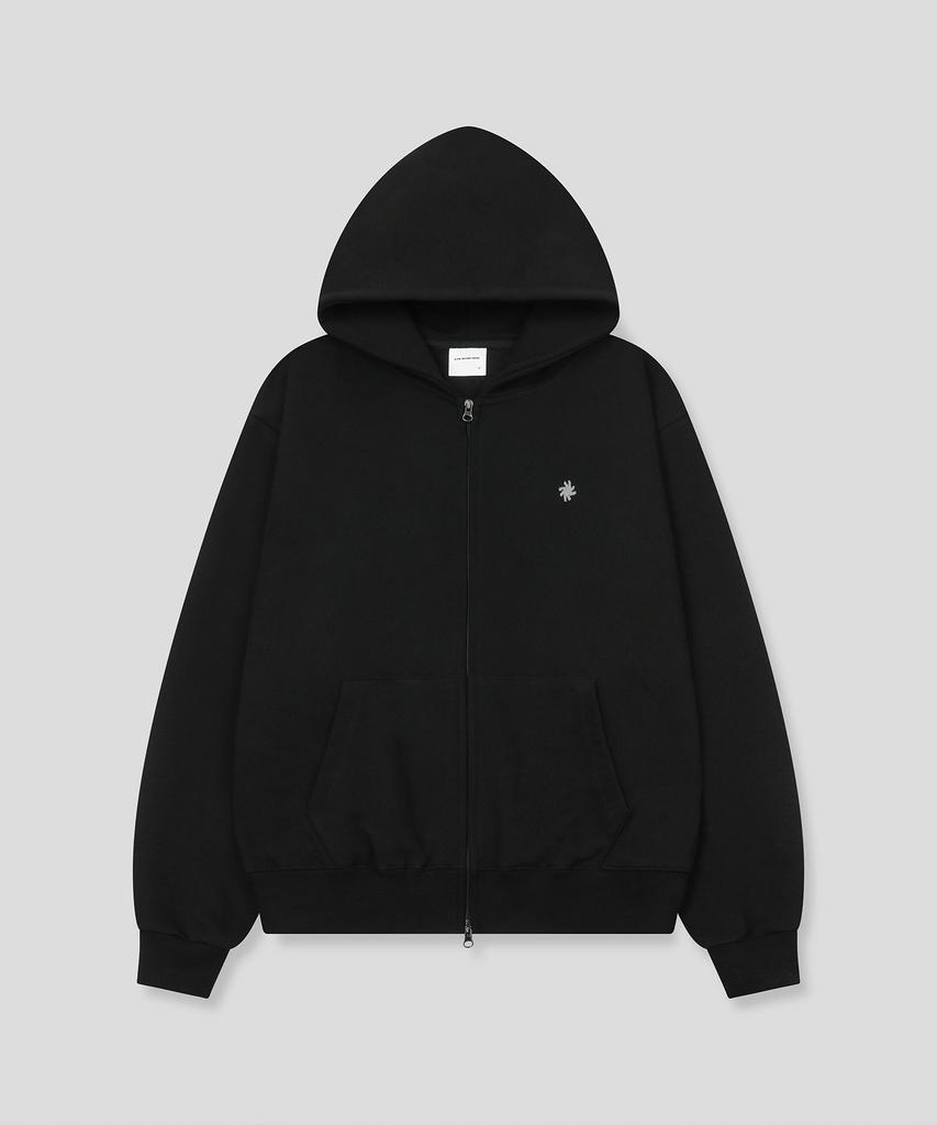 Slow Record House Crop Zip-Up Hoodie_Black