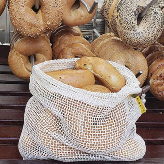 Cotton Mesh Storage Bag with Drawstring Breathable Hollow Design Extends Freshness Reusable Eco-Friendly Supermarket Travel Bag
