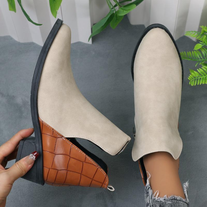 2026 New Women Women'S Fashionable and Casual Low Cut Pointed Toe Chunky Heel Zipper Short Ankle Women Boots Casual
