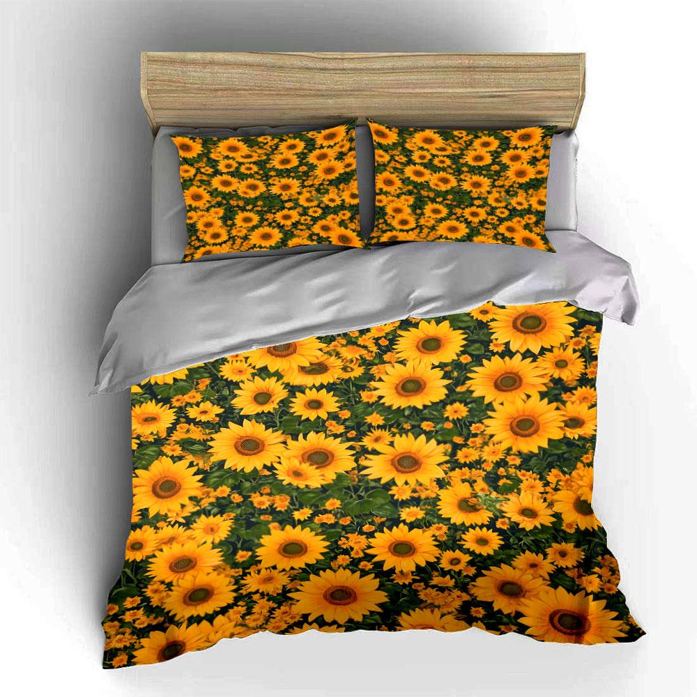 Sunflower Pattern Home Decor Set Bedding Set with 1 Duvet Cover 2 Pillowcases Single Double King Queen, Gift