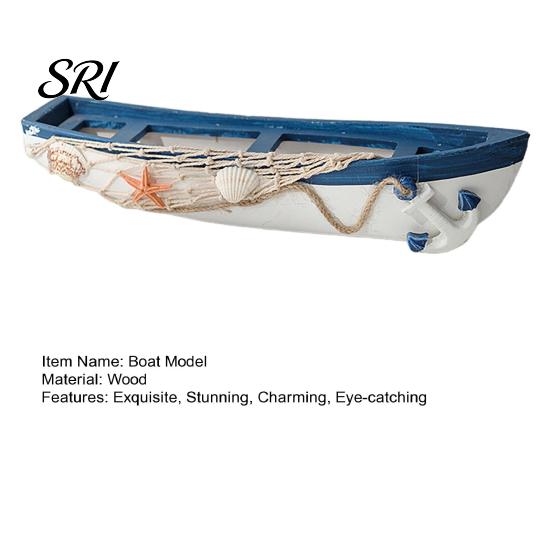 Study Room Nautical Decor Handmade Ocean Wooden Boat Model Rustic Beach Style Canoe Window Display Sailboat Figurine Themed Tabletop Ornament