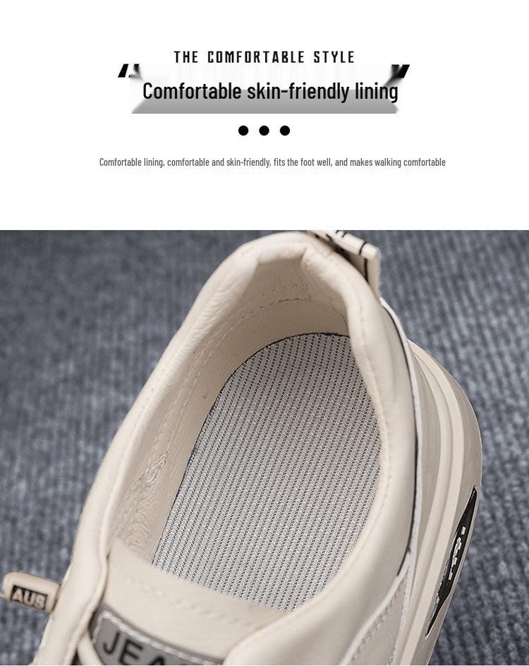 2025 Men's Trendy White Sports Sneakers - Breathable Casual Leather Shoes for Spring and Autumn