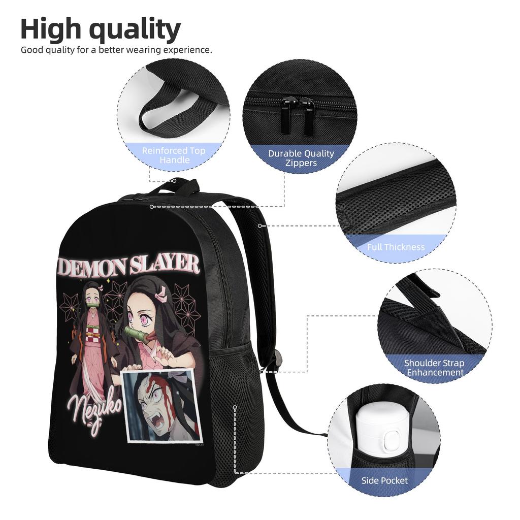 Demon Slayer Backpacks Kimetsu No Yaiba Nezuko Awakened Demon Daypack  Mochila Office Work Retro Washable Rucksack