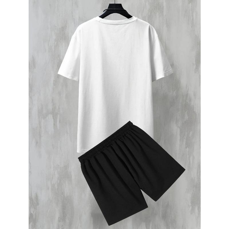 New Men's Casual Los Angeles Letter Comfortable Breathable T-shirt Shorts Set Outdoor Comfortable Two Piece Set