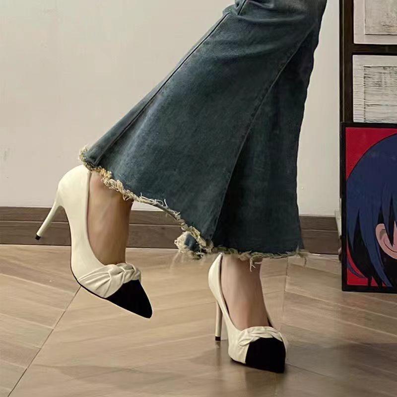 Autumn new pointed head color matching single shoes stiletto high heels design temperament celebrity