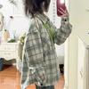 Green plaid shirt women's spring and autumn new loose outer wear design sense niche shirt POLO collar top jacket