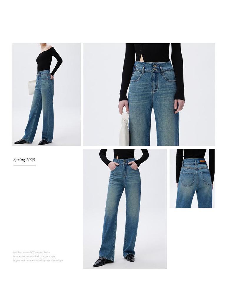 2026 European Style High-End Women's Wide Leg Summer Jeans - High Waist, Loose Fit, French Luxury, Floor-Length