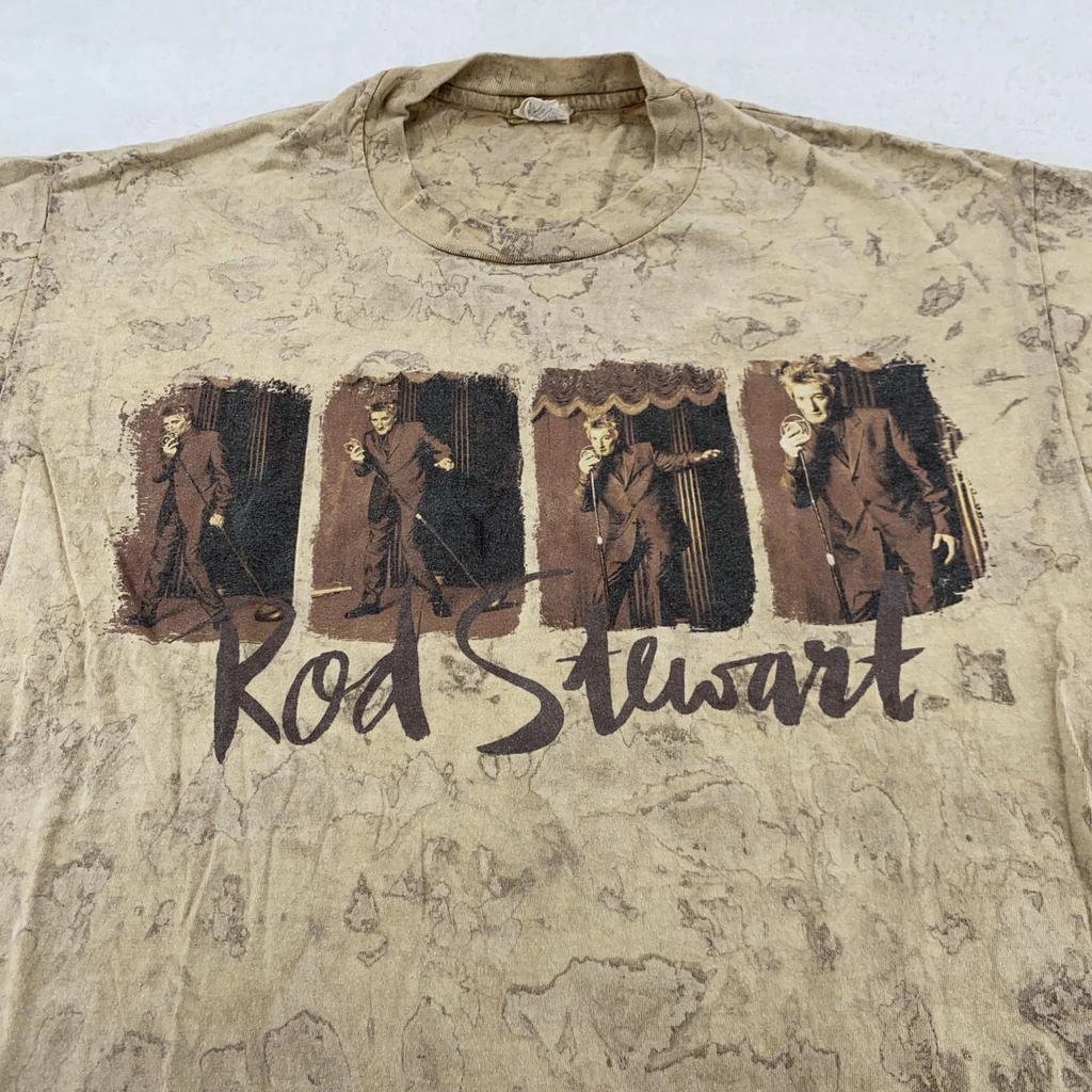 Vintage Rod Stewart Konzertshirt Herren L 90er Tour Bandshirt Grafik Rock