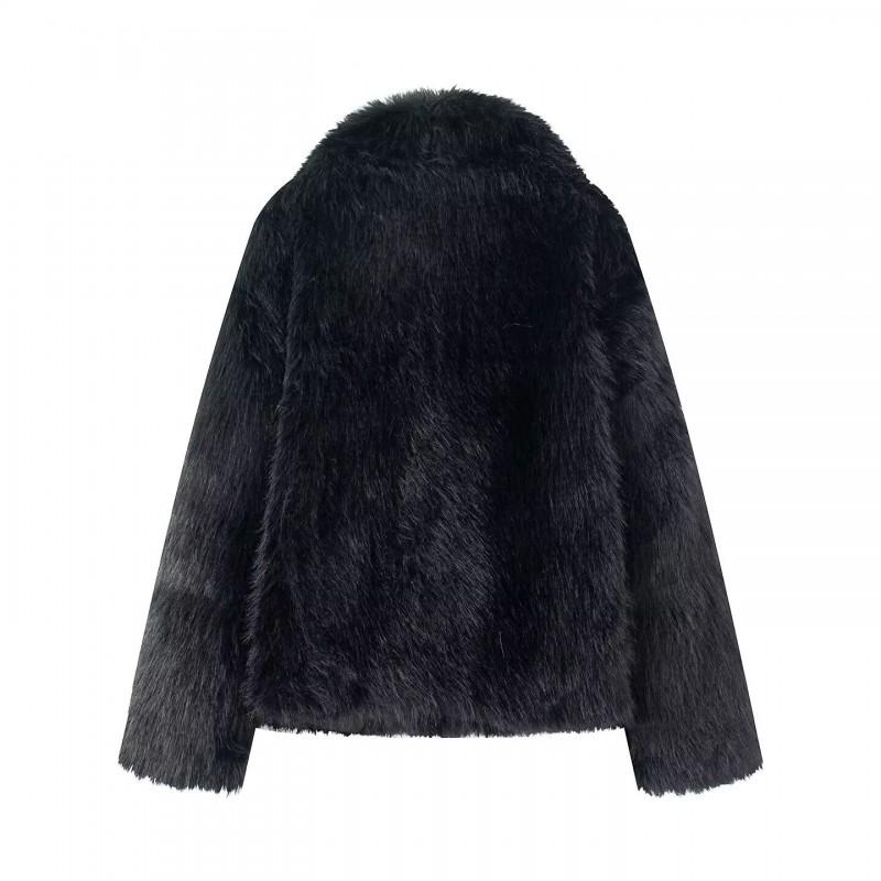Womens Faux Fur Coat With Oversized Lapel Warm Winter Outerwear In Brown Beige Black Dark Coffee Burgundy