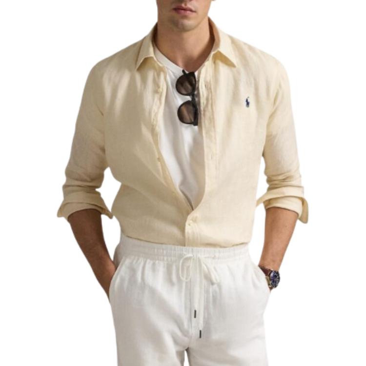 

Рубашка мужская Polo Ralph Lauren с вышивкой логотипа, на пуговицах, приталенного кроя, с длинным рукавом, бежевая 710968915-005 L