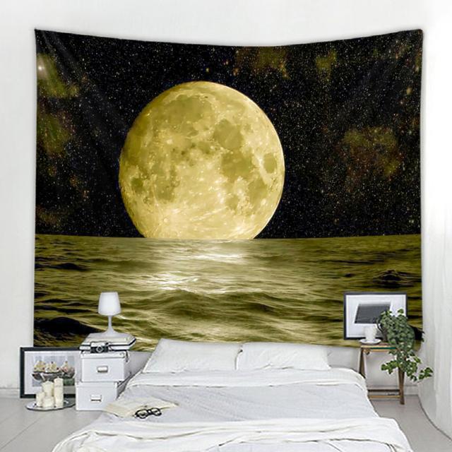 Arazzo decorativo con paesaggio naturale, luna oceanica, hippie bohémien, arazzo decorativo da parete, arazzo decorativo per la casa, arazzo