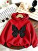 Sudadera con capucha para niña, moderna, color negro, con estampado de mariposas estrelladas con diamantes brillantes, top casual de verano para niños, exquisito y dulce