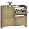 Narrow Shoe Cabinet with 4 Rattan Doors with Adjustable Shelves for 16 Pairs of Shoes 104.5x24x88 Cm Natural