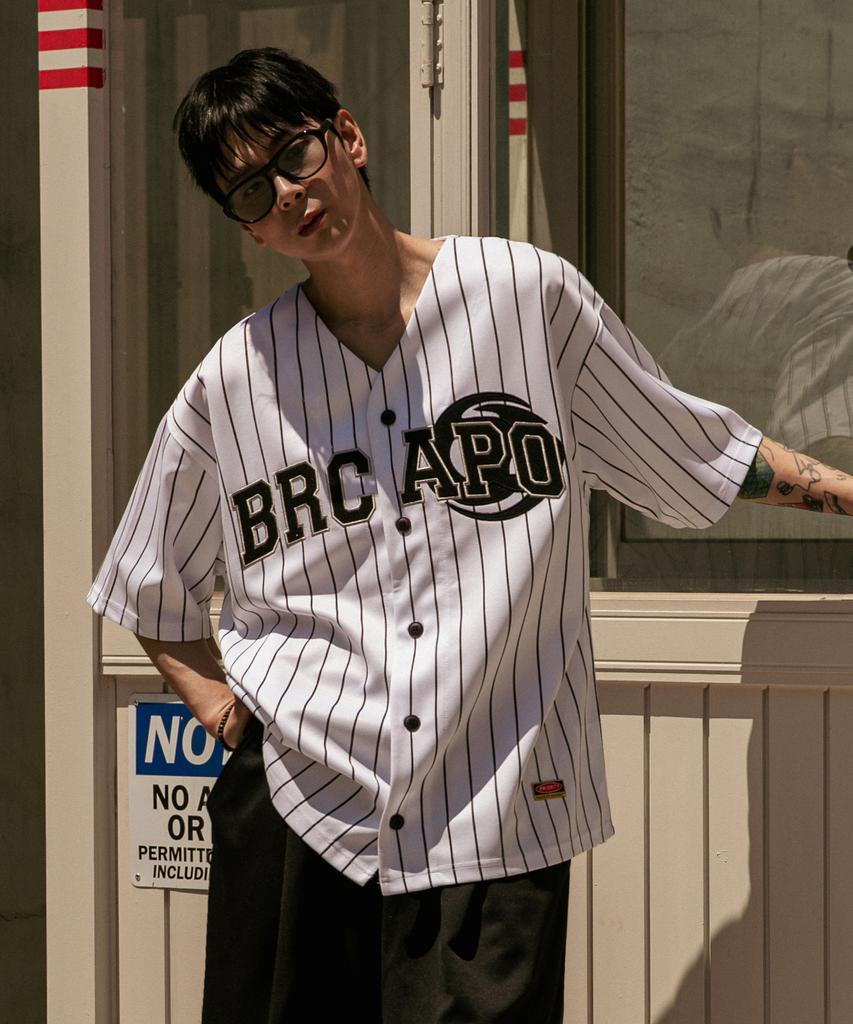 BURNING CAPONE Bc Striped Button Short Sleeve Jersey (White)
